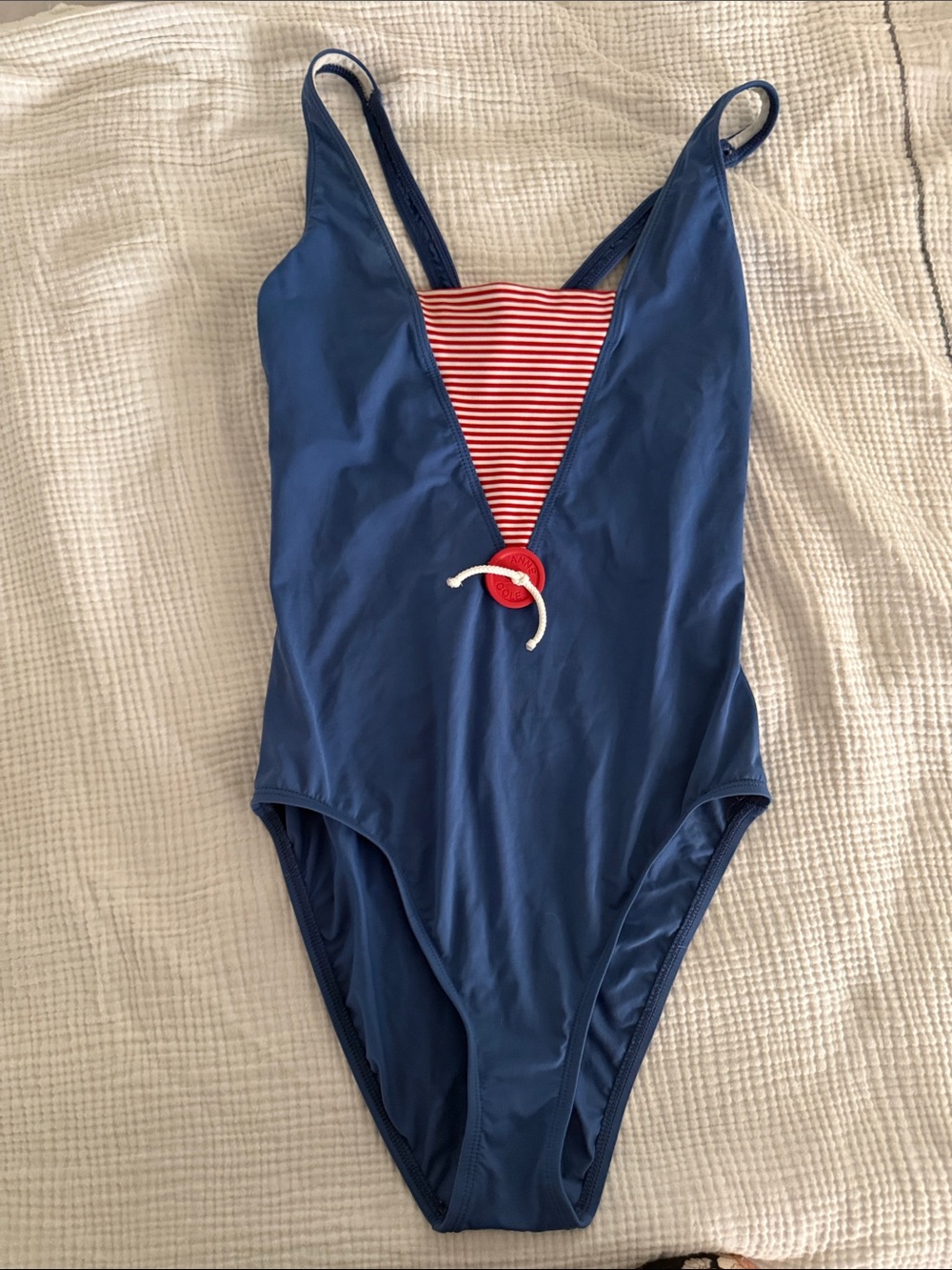 Anne Cole Navy One-Piece Swimsuit with Red-White Striped Inset